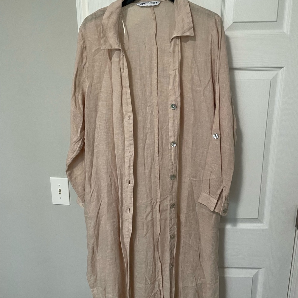 Zara Cream Button-Up Shirt Dress